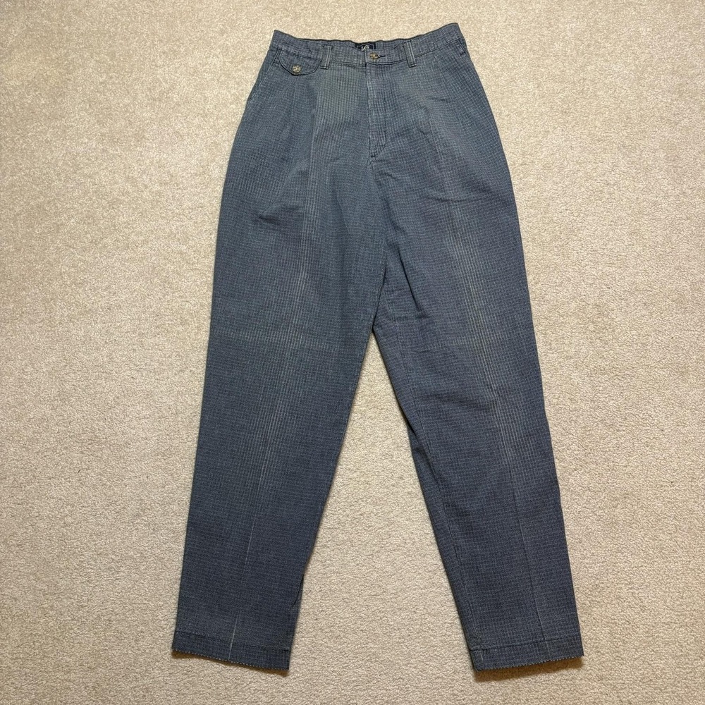Vtg Lee Dress Pants Womens 12 Long Blue Check Pleated Tapered High Rise Workwear